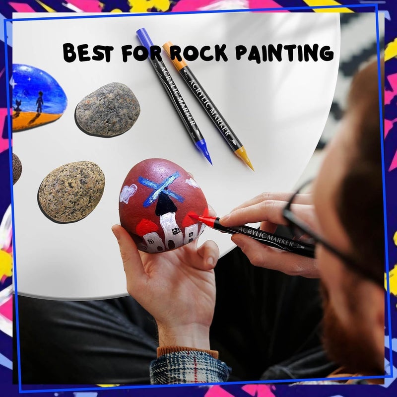 Coogert 60 Colors Dual Tip Acrylic Paint Markers,Fine Tip and Brush Tip Permanent Acrylic Paint Pens For Rock Painting, Canvas, Wood, Glass, Ceramic, Fabric, Plastic, Egg, Scrapbook,Art Painting Supplies Kit - Image 4